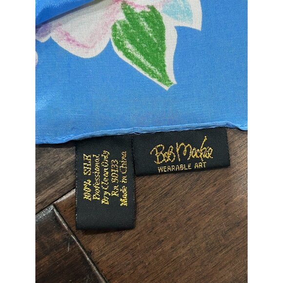 Bob Mackie Floral Silk Scarf Square Blue Pink Wrap Shawl Lightweight Boho NWB - Picture 4 of 8